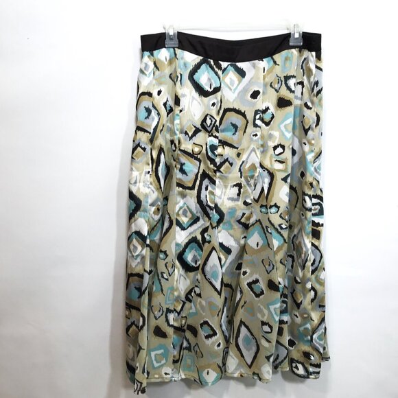 Flowy A-Line Midi Skirt Geometric Print Size 12 Brown Teal Dress Barn - Picture 4 of 5